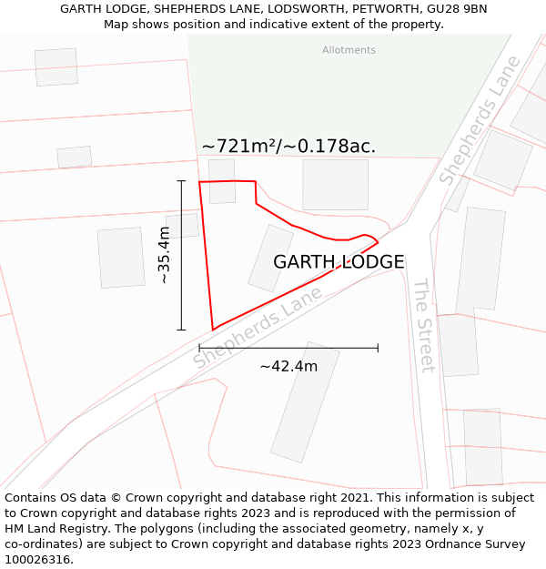 GARTH LODGE, SHEPHERDS LANE, LODSWORTH, PETWORTH, GU28 9BN: Plot and title map