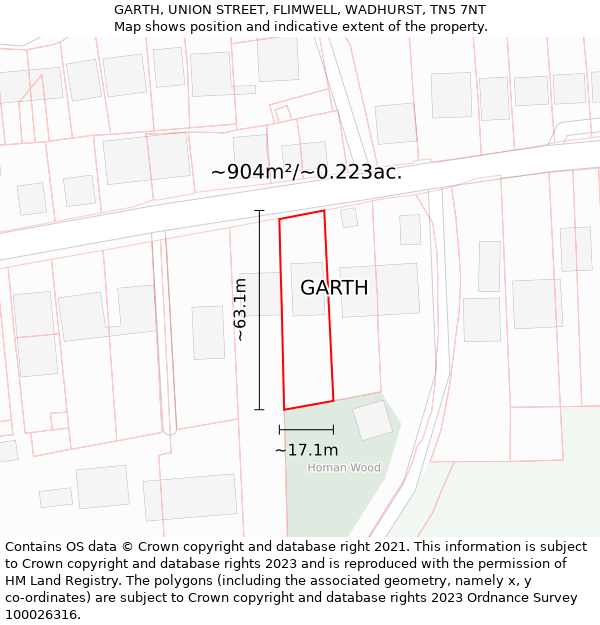 GARTH, UNION STREET, FLIMWELL, WADHURST, TN5 7NT: Plot and title map