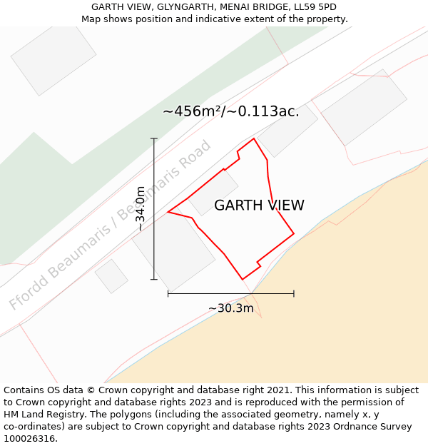 GARTH VIEW, GLYNGARTH, MENAI BRIDGE, LL59 5PD: Plot and title map