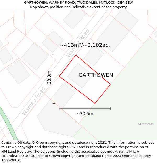 GARTHOWEN, WARNEY ROAD, TWO DALES, MATLOCK, DE4 2EW: Plot and title map