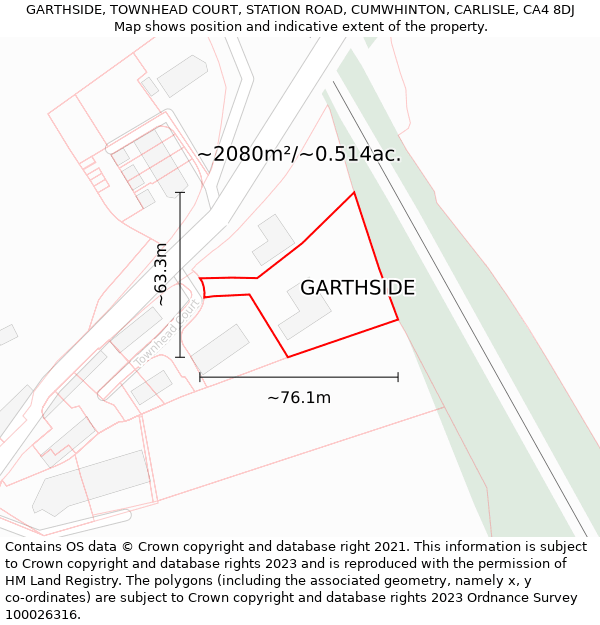 GARTHSIDE, TOWNHEAD COURT, STATION ROAD, CUMWHINTON, CARLISLE, CA4 8DJ: Plot and title map