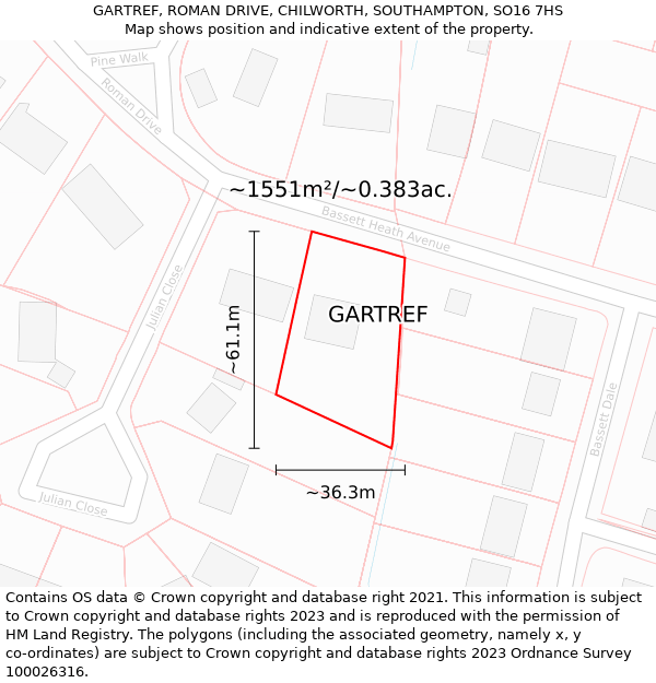 GARTREF, ROMAN DRIVE, CHILWORTH, SOUTHAMPTON, SO16 7HS: Plot and title map