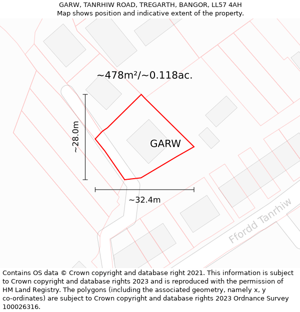 GARW, TANRHIW ROAD, TREGARTH, BANGOR, LL57 4AH: Plot and title map