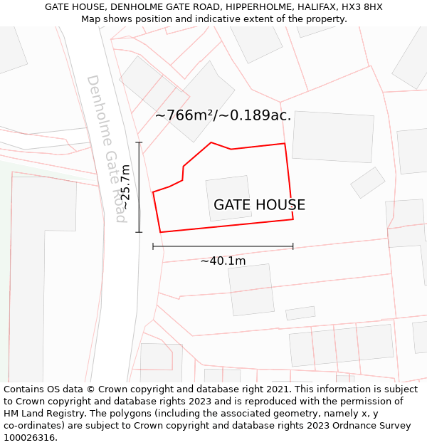 GATE HOUSE, DENHOLME GATE ROAD, HIPPERHOLME, HALIFAX, HX3 8HX: Plot and title map