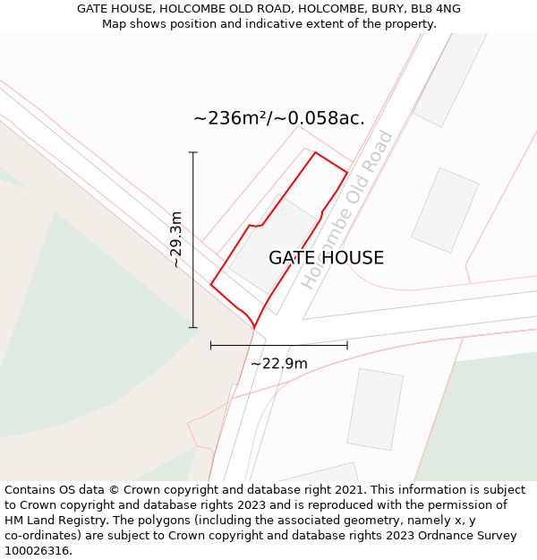 GATE HOUSE, HOLCOMBE OLD ROAD, HOLCOMBE, BURY, BL8 4NG: Plot and title map