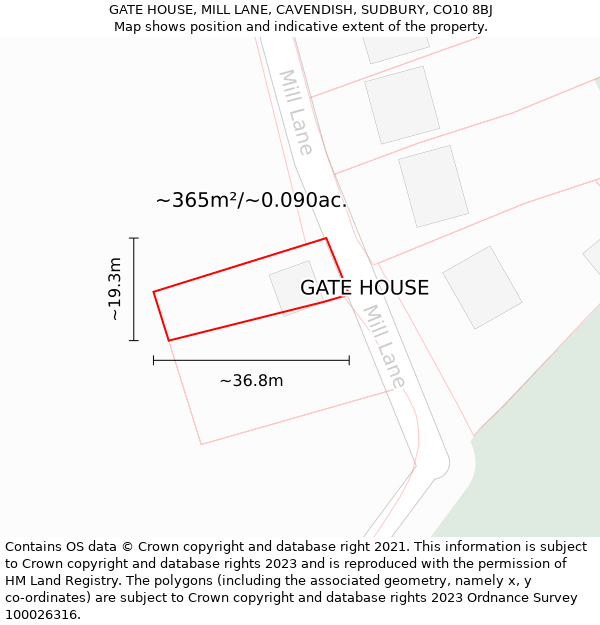 GATE HOUSE, MILL LANE, CAVENDISH, SUDBURY, CO10 8BJ: Plot and title map
