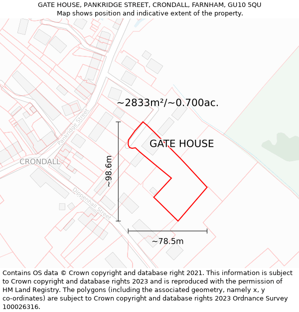 GATE HOUSE, PANKRIDGE STREET, CRONDALL, FARNHAM, GU10 5QU: Plot and title map