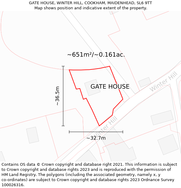 GATE HOUSE, WINTER HILL, COOKHAM, MAIDENHEAD, SL6 9TT: Plot and title map