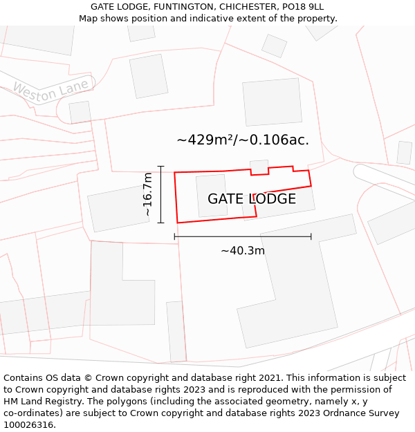 GATE LODGE, FUNTINGTON, CHICHESTER, PO18 9LL: Plot and title map