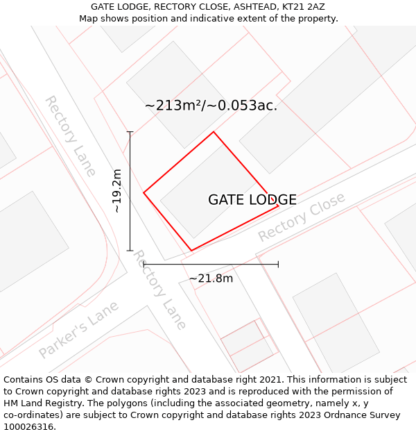 GATE LODGE, RECTORY CLOSE, ASHTEAD, KT21 2AZ: Plot and title map