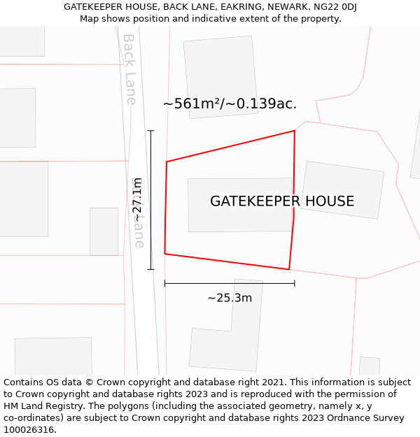 GATEKEEPER HOUSE, BACK LANE, EAKRING, NEWARK, NG22 0DJ: Plot and title map