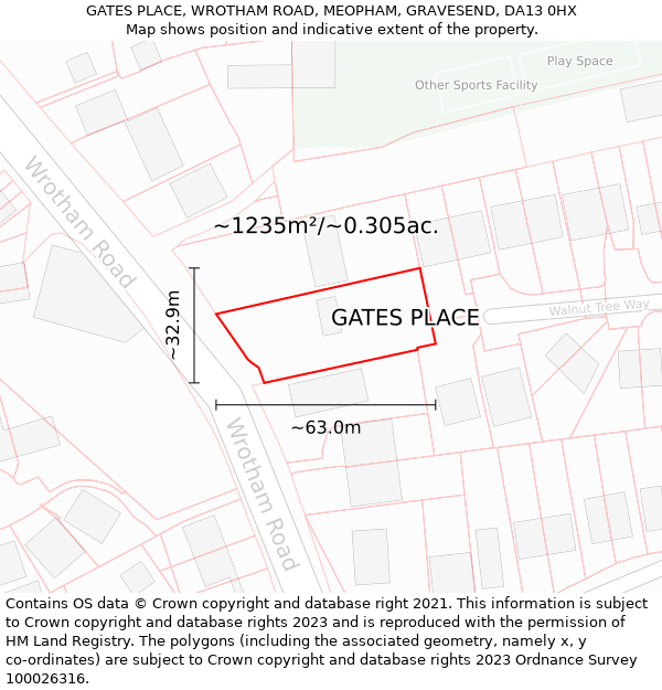 GATES PLACE, WROTHAM ROAD, MEOPHAM, GRAVESEND, DA13 0HX: Plot and title map