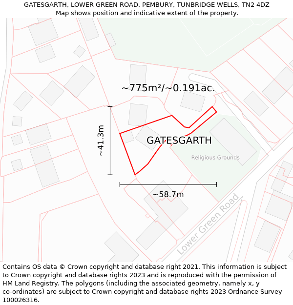 GATESGARTH, LOWER GREEN ROAD, PEMBURY, TUNBRIDGE WELLS, TN2 4DZ: Plot and title map