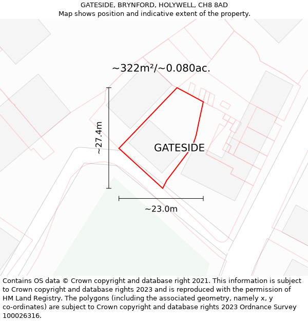 GATESIDE, BRYNFORD, HOLYWELL, CH8 8AD: Plot and title map