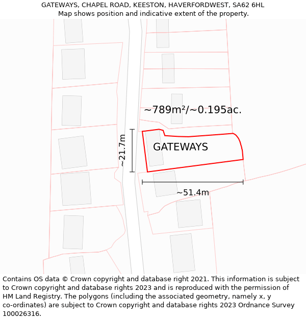 GATEWAYS, CHAPEL ROAD, KEESTON, HAVERFORDWEST, SA62 6HL: Plot and title map