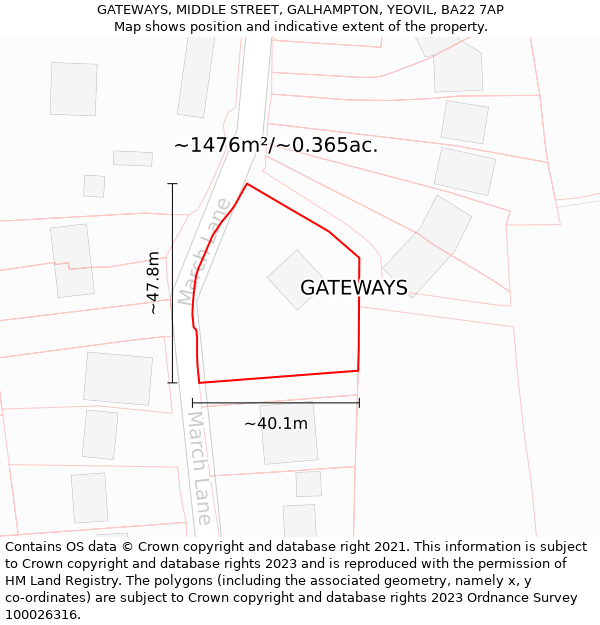 GATEWAYS, MIDDLE STREET, GALHAMPTON, YEOVIL, BA22 7AP: Plot and title map