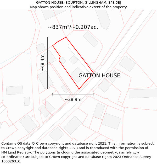 GATTON HOUSE, BOURTON, GILLINGHAM, SP8 5BJ: Plot and title map