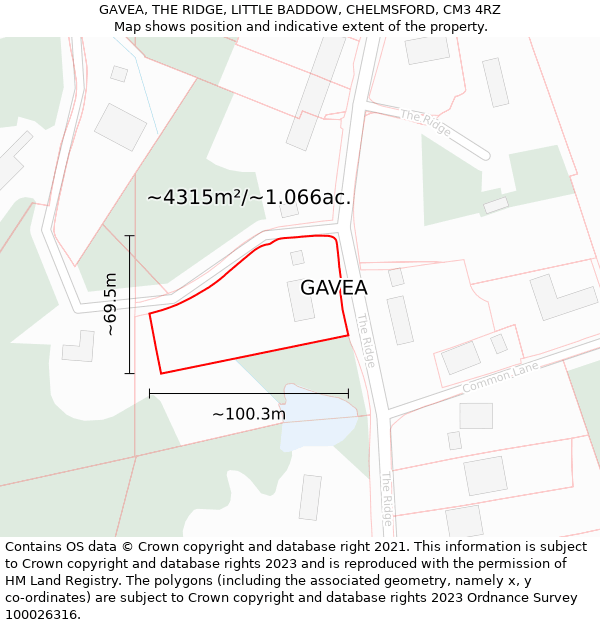 GAVEA, THE RIDGE, LITTLE BADDOW, CHELMSFORD, CM3 4RZ: Plot and title map