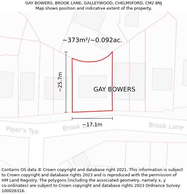 GAY BOWERS, BROOK LANE, GALLEYWOOD, CHELMSFORD, CM2 8NJ: Plot and title map