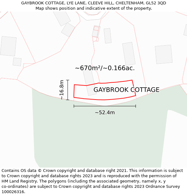 GAYBROOK COTTAGE, LYE LANE, CLEEVE HILL, CHELTENHAM, GL52 3QD: Plot and title map