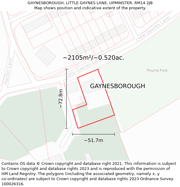 GAYNESBOROUGH, LITTLE GAYNES LANE, UPMINSTER, RM14 2JB: Plot and title map