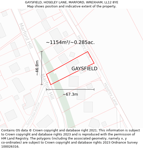 GAYSFIELD, HOSELEY LANE, MARFORD, WREXHAM, LL12 8YE: Plot and title map