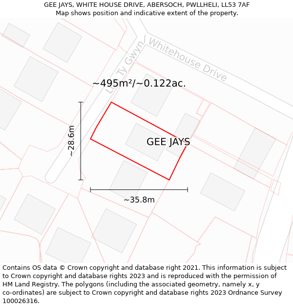 GEE JAYS, WHITE HOUSE DRIVE, ABERSOCH, PWLLHELI, LL53 7AF: Plot and title map