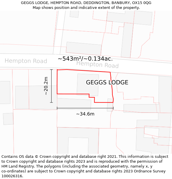GEGGS LODGE, HEMPTON ROAD, DEDDINGTON, BANBURY, OX15 0QG: Plot and title map