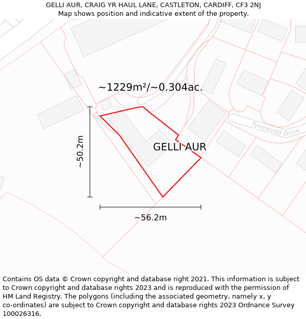 GELLI AUR, CRAIG YR HAUL LANE, CASTLETON, CARDIFF, CF3 2NJ: Plot and title map