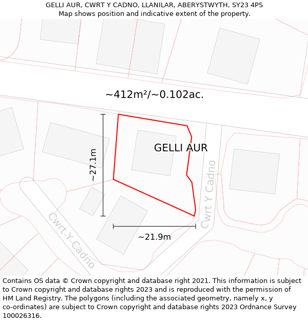 GELLI AUR, CWRT Y CADNO, LLANILAR, ABERYSTWYTH, SY23 4PS: Plot and title map