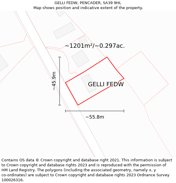 GELLI FEDW, PENCADER, SA39 9HL: Plot and title map