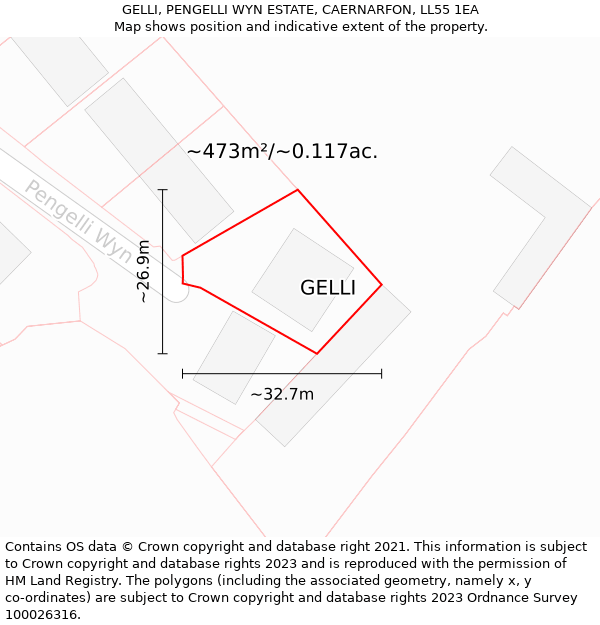 GELLI, PENGELLI WYN ESTATE, CAERNARFON, LL55 1EA: Plot and title map