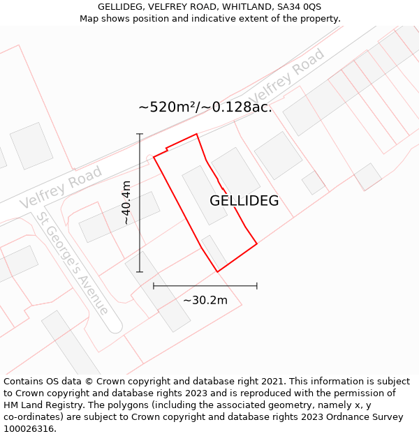 GELLIDEG, VELFREY ROAD, WHITLAND, SA34 0QS: Plot and title map