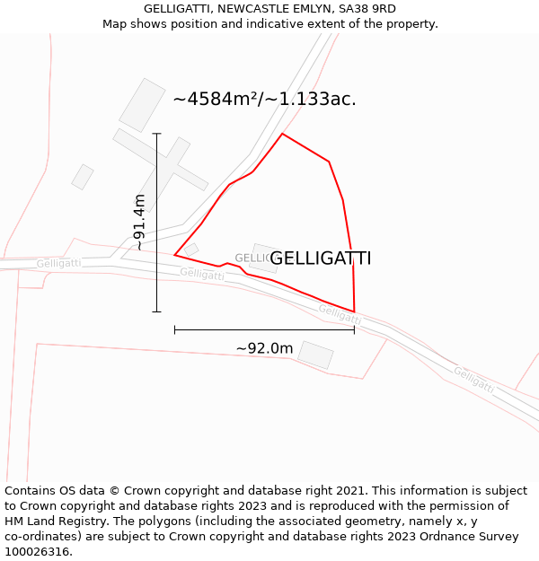GELLIGATTI, NEWCASTLE EMLYN, SA38 9RD: Plot and title map