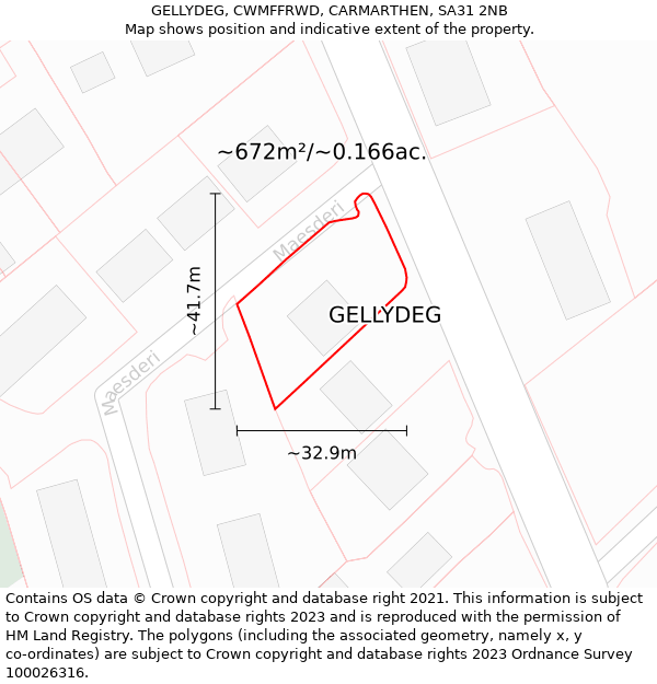 GELLYDEG, CWMFFRWD, CARMARTHEN, SA31 2NB: Plot and title map