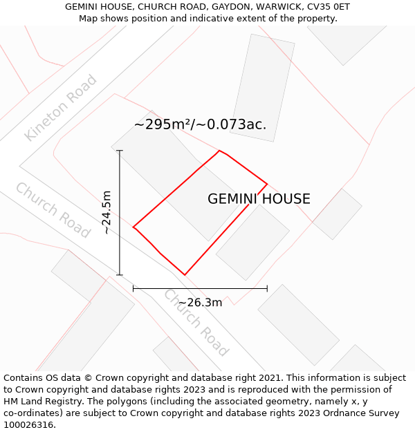 GEMINI HOUSE, CHURCH ROAD, GAYDON, WARWICK, CV35 0ET: Plot and title map