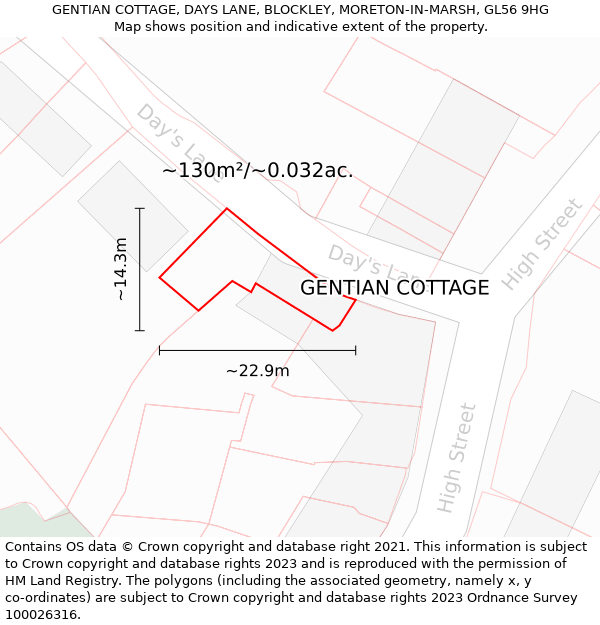 GENTIAN COTTAGE, DAYS LANE, BLOCKLEY, MORETON-IN-MARSH, GL56 9HG: Plot and title map