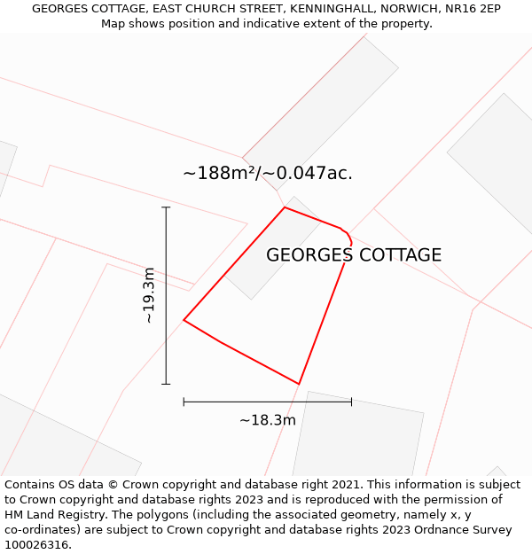 GEORGES COTTAGE, EAST CHURCH STREET, KENNINGHALL, NORWICH, NR16 2EP: Plot and title map
