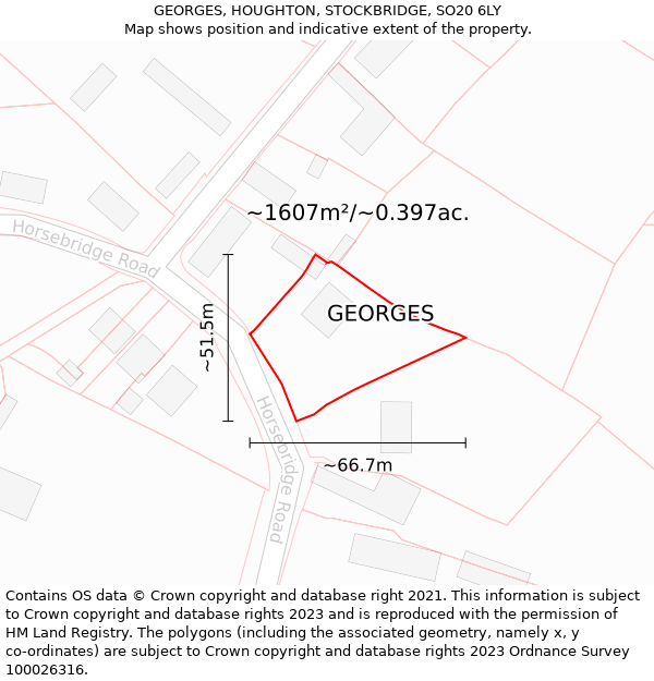 GEORGES, HOUGHTON, STOCKBRIDGE, SO20 6LY: Plot and title map