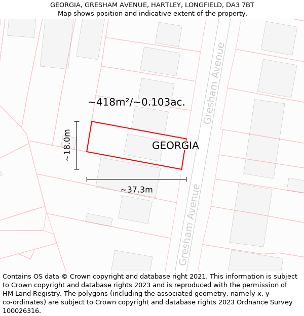 GEORGIA, GRESHAM AVENUE, HARTLEY, LONGFIELD, DA3 7BT: Plot and title map