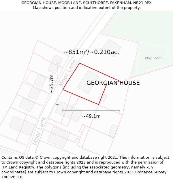 GEORGIAN HOUSE, MOOR LANE, SCULTHORPE, FAKENHAM, NR21 9PX: Plot and title map