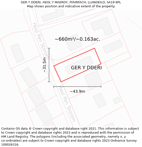 GER Y DDERI, HEOL Y MAERDY, FFAIRFACH, LLANDEILO, SA19 6PL: Plot and title map