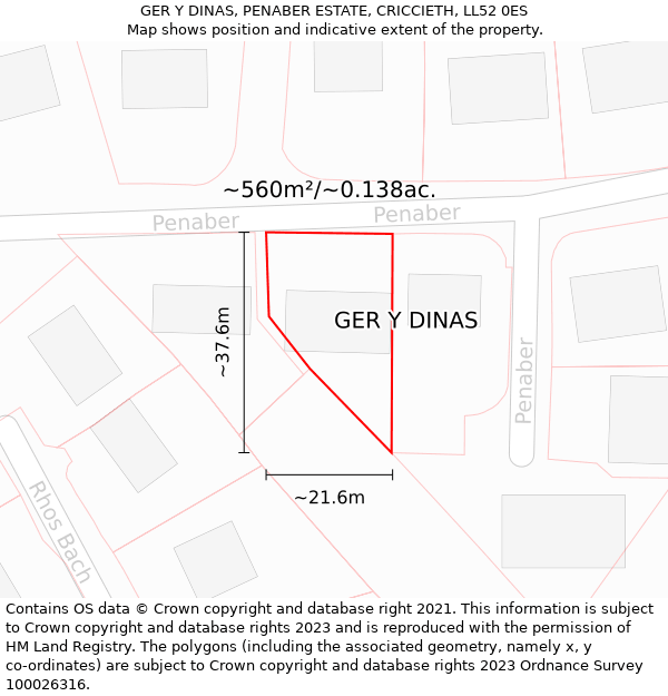 GER Y DINAS, PENABER ESTATE, CRICCIETH, LL52 0ES: Plot and title map