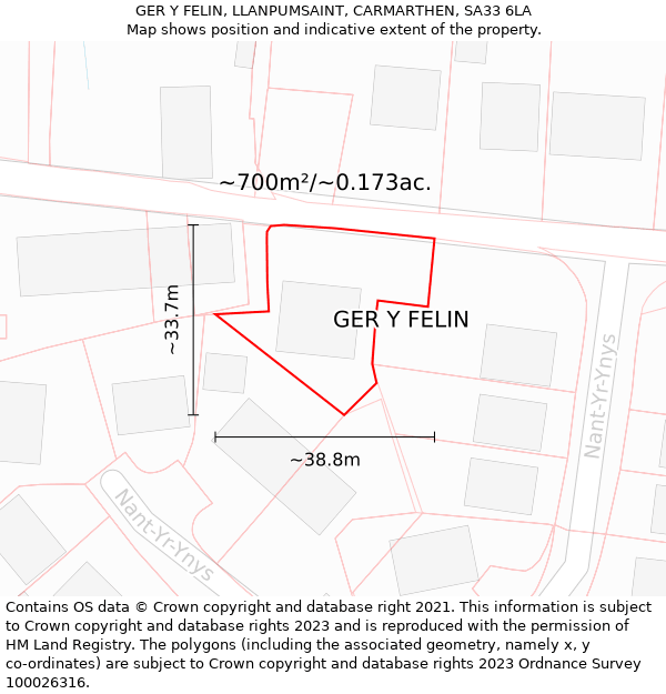 GER Y FELIN, LLANPUMSAINT, CARMARTHEN, SA33 6LA: Plot and title map