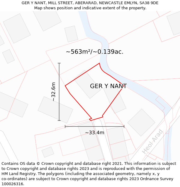 GER Y NANT, MILL STREET, ABERARAD, NEWCASTLE EMLYN, SA38 9DE: Plot and title map