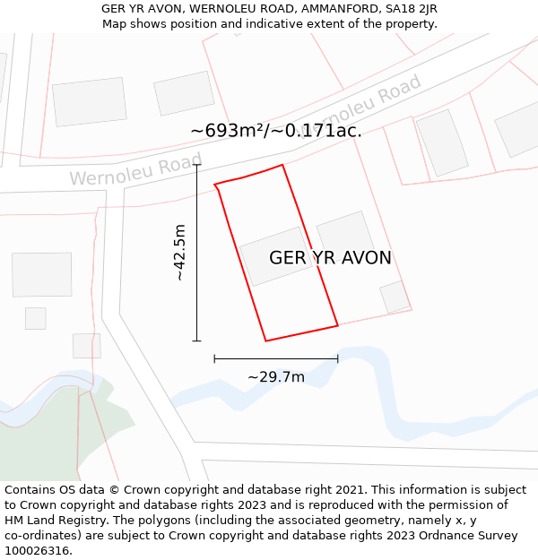 GER YR AVON, WERNOLEU ROAD, AMMANFORD, SA18 2JR: Plot and title map