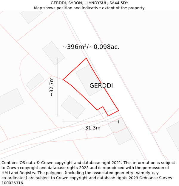 GERDDI, SARON, LLANDYSUL, SA44 5DY: Plot and title map