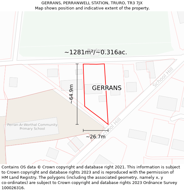 GERRANS, PERRANWELL STATION, TRURO, TR3 7JX: Plot and title map