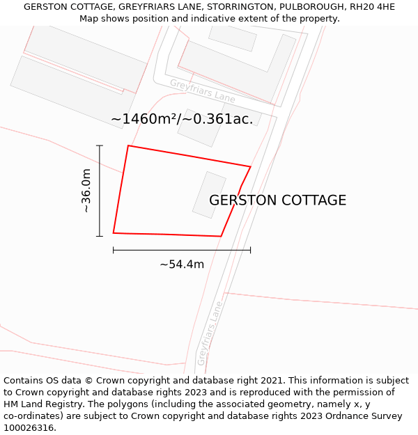 GERSTON COTTAGE, GREYFRIARS LANE, STORRINGTON, PULBOROUGH, RH20 4HE: Plot and title map