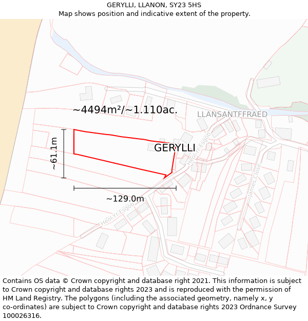 GERYLLI, LLANON, SY23 5HS: Plot and title map